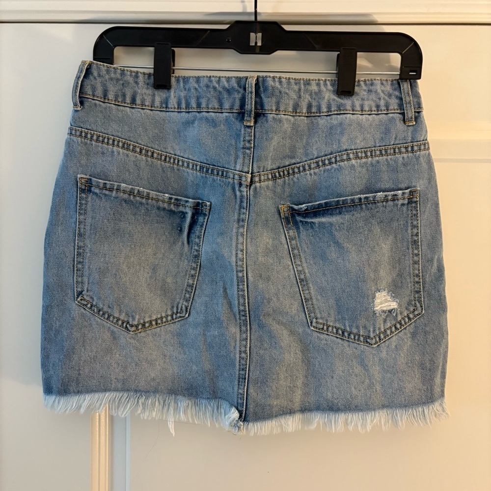 Denim Distressed Mini Skirt - Picture 3 of 7